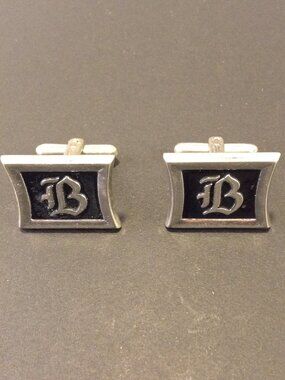 VTG "B" Initial Cuff links Silver tone/Black Classic Old Money Quiet Lux Sleek